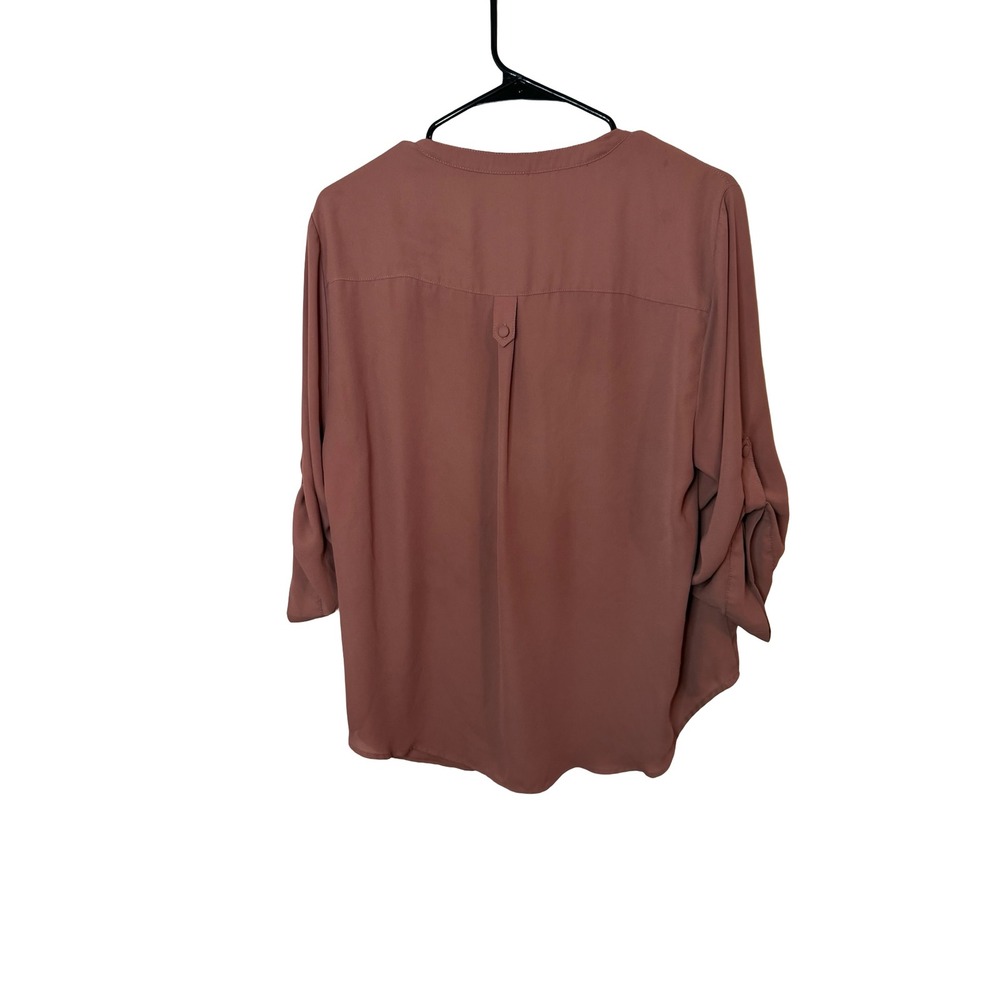 Torrid Harper Mauve Pink Georgette Pullover Blouse 3/4 Roll Tab Sleeve Size 0 - Picture 3 of 3